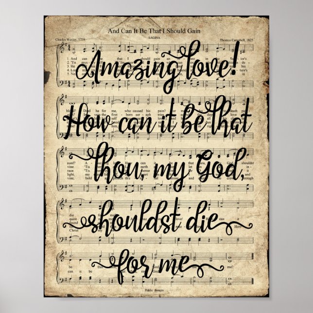 And Can it Be Scripted Hymn Print (Front)