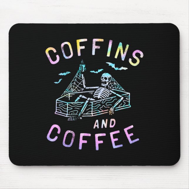 And Coffee Funny Skeleton Tie Dye Retro Halloween  Mouse Pad (Front)