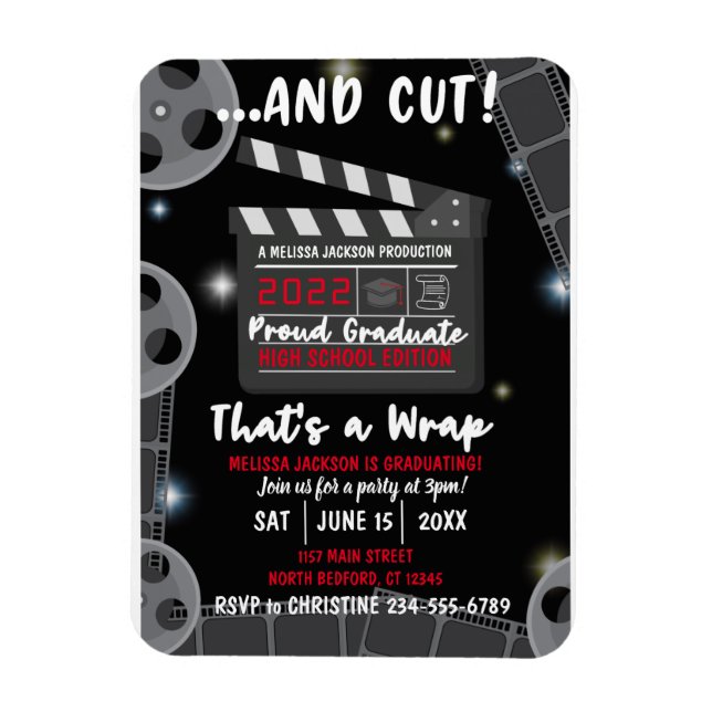 And Cut That's a Wrap Graduation Black Invitation Magnet (Vertical)