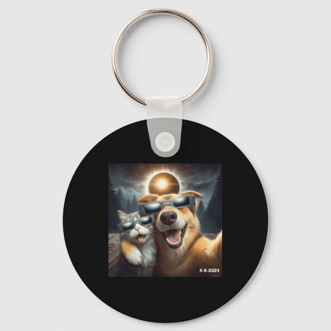 And Dog Selfie With Solar 2024 Eclipse Wearing Gle Key Ring (Front)