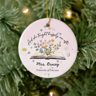 And she taught happily ever after personalised ceramic tree decoration