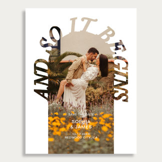 And So It Begins Arch Photo Wedding Save The Date Announcement Postcard