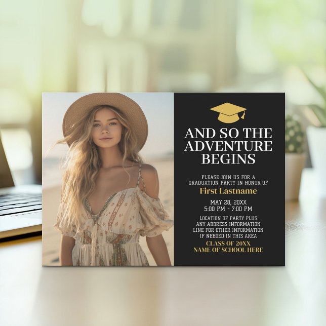 And So the Adventure Awaits - Modern Photo - Grad Invitation (Graduation Announcement and Invitation)