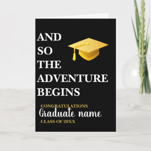And So The Adventure Begins Black Gold Graduation Card