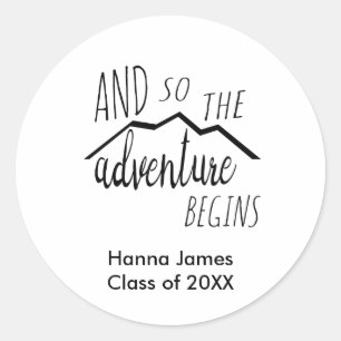 And So the Adventure Begins Graduation Classic Round Sticker