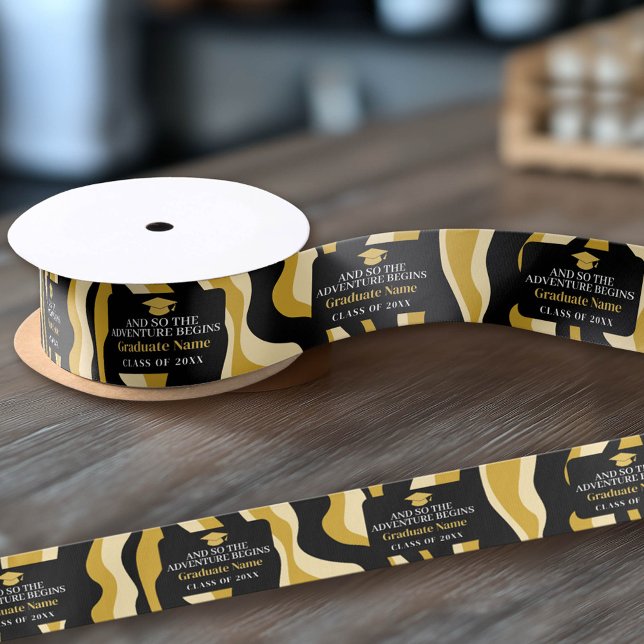 And So The Adventure Begins - Modern Graduation Satin Ribbon (Custom Graduation Ribbon)