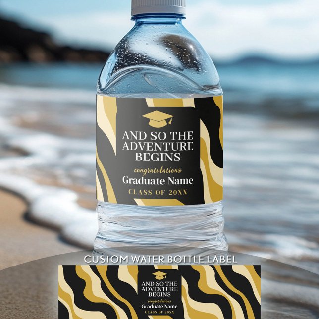 And So The Adventure Begins - Modern Graduation Water Bottle Label (Custom Graduation Water Bottle Label)