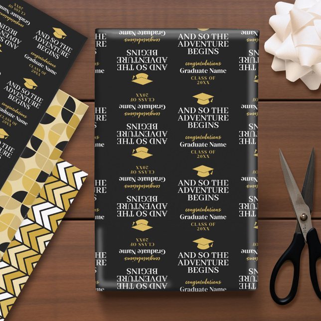 And So The Adventure Begins - Modern Graduation Wrapping Paper Sheet (Custom Graduation Wrapping Paper)