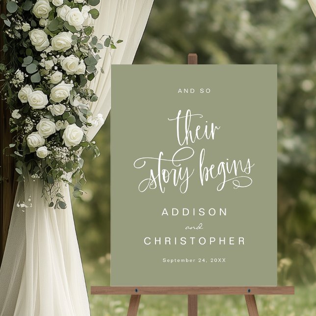 And So Their Story Begins Script Wedding Welcome Acrylic Sign (Shown on an 18" x 24" acrylic sign)
