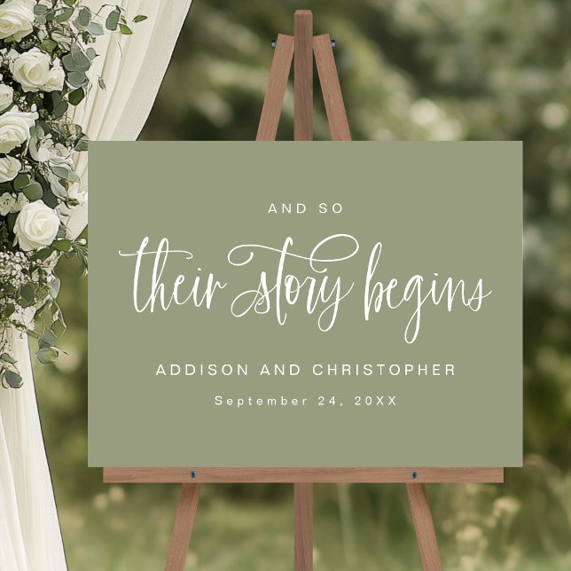 And So Their Story Begins Script Wedding Welcome Acrylic Sign (Shown on an 18" x 24" sign)