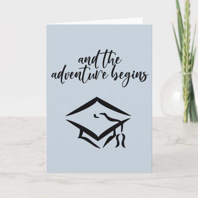 And the Adventure Begins Cap Graduation Modern Card (Front)