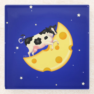 And the Cow Jumped Over the Cheese Moon Glass Coaster