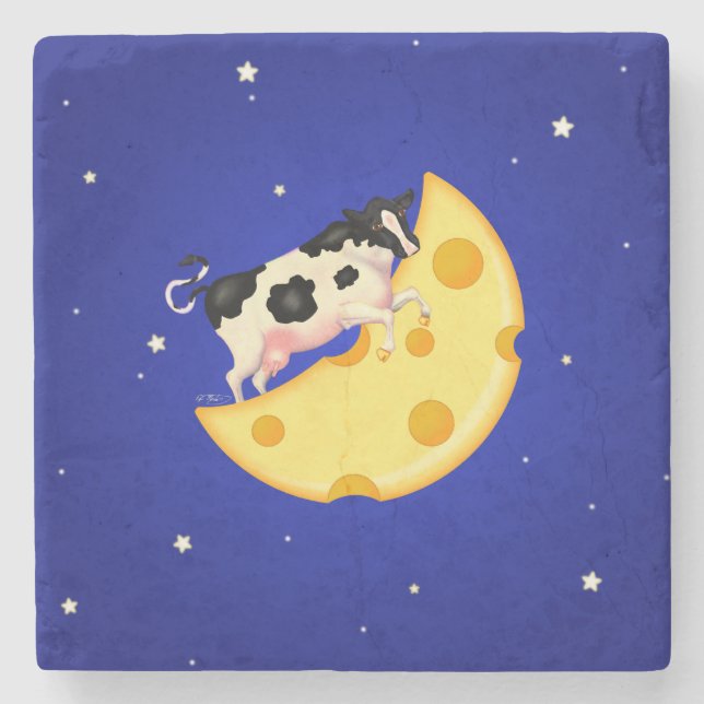 And the Cow Jumped Over the Cheese Moon Stone Coaster (Front)