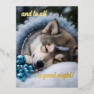 And to all a good night  foil holiday postcard