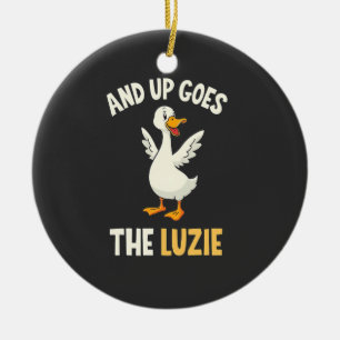 And up Goes The Luzie Funny Goose Lovers  Ceramic Tree Decoration