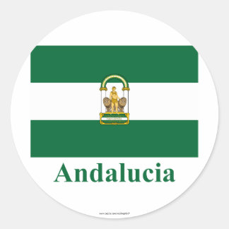 Andalucía flag with name classic round sticker