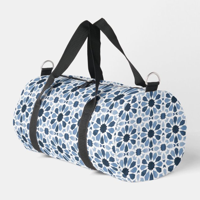 Andalusian Echoes: Boho Moroccan Geometry Duffle Bag (Left Corner)