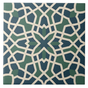 Andalusian Maze: Green & Blue Geometry Tile