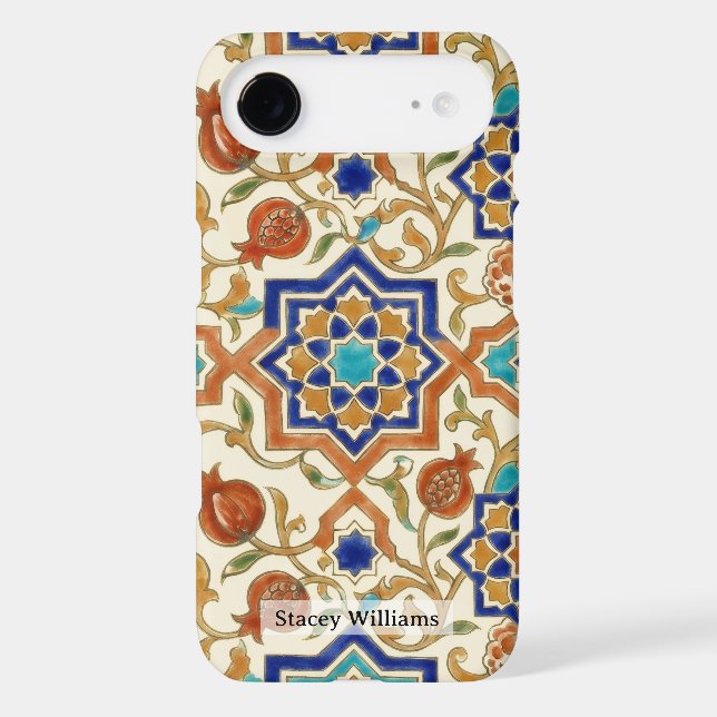 Andalusian Pomegranate Blue Star Tile  (Back)