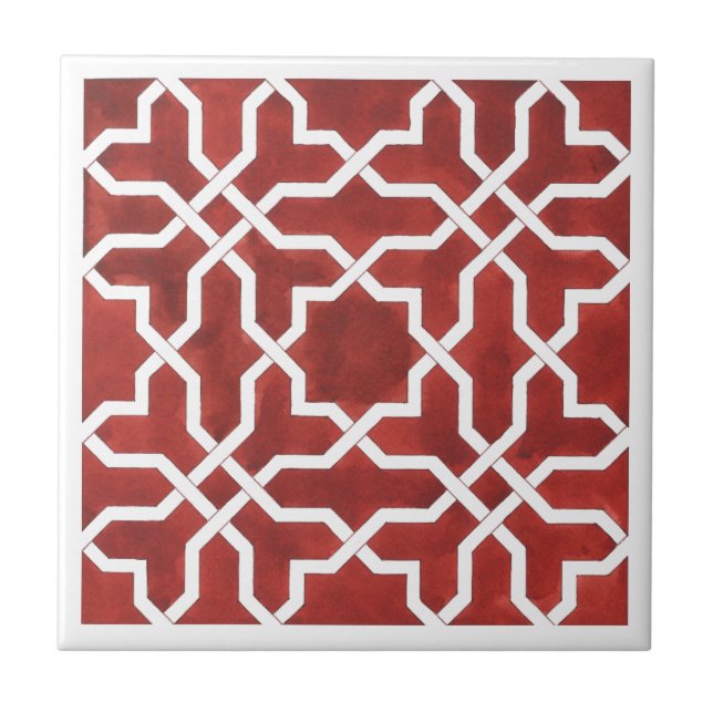 Andalusian red mosaic ALHAMBRA Tile (Front)