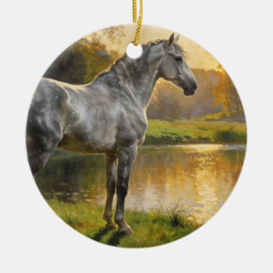 Andalusian Stallion by the Lake Ceramic Tree Decoration