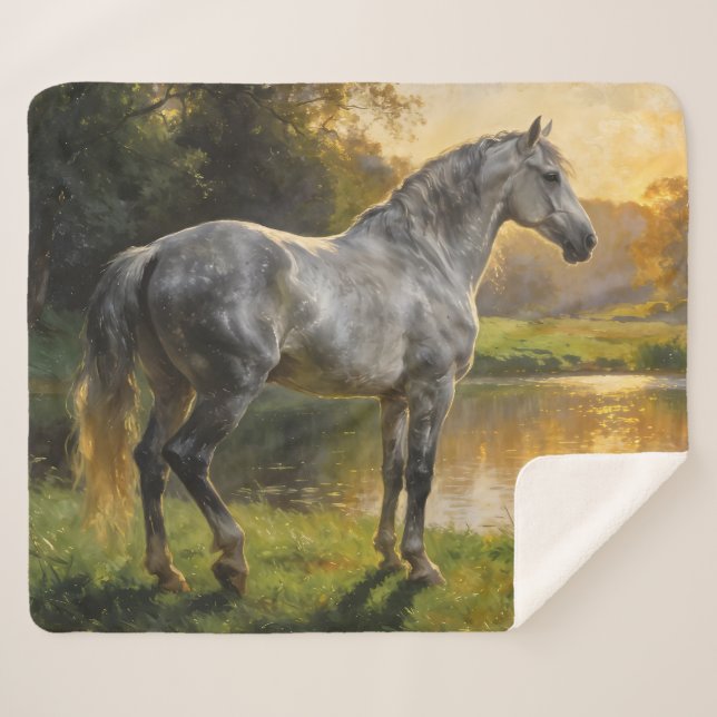 Andalusian Stallion by the Lake Sherpa Blanket (Front (Horizontal))