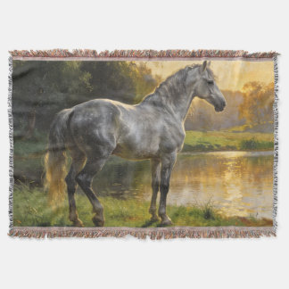 Andalusian Stallion by the Lake Throw Blanket