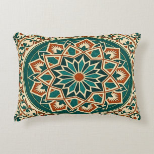 Andalusian Star Folk Teal Terracotta Throw Pillow