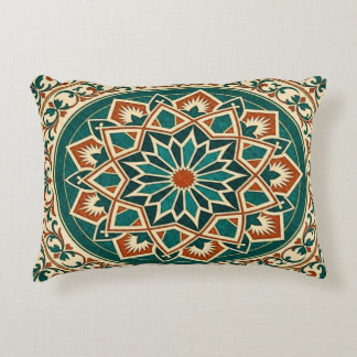 Andalusian Star Folk Teal Terracotta Throw Pillow