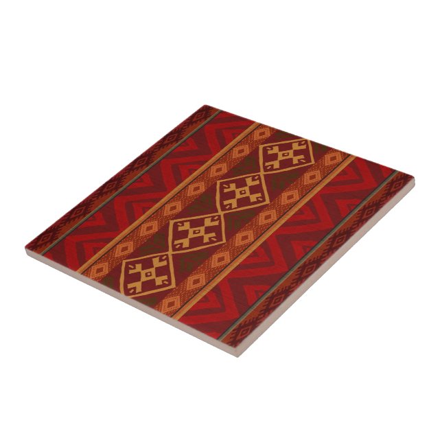 Andean Inspired Rust Red Pattern Tile (Side)