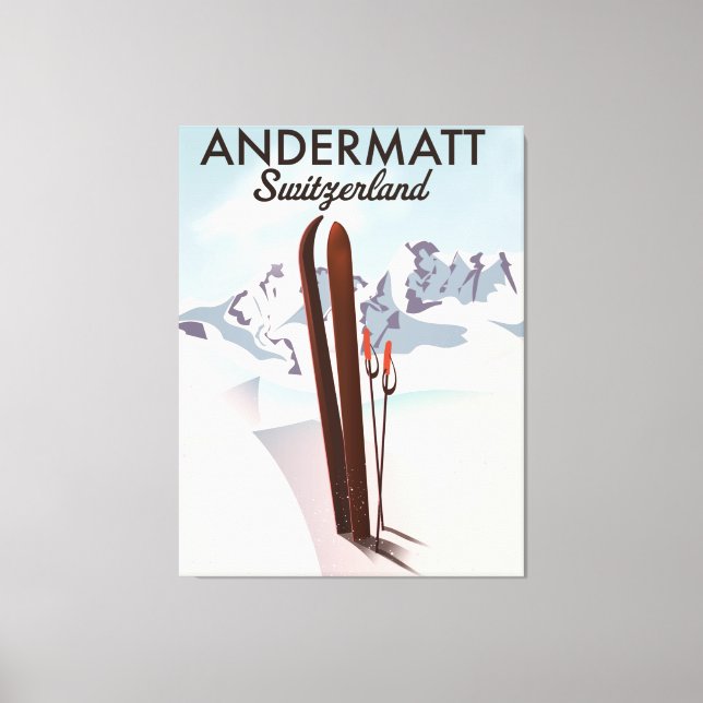 Andermatt Switzerland ski poster travel print. Canvas Print (Front)