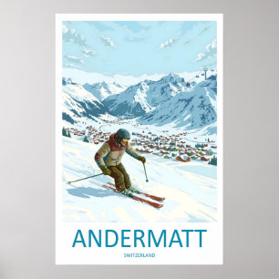 Andermatt Switzerland Ski Print Vintage Travel