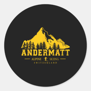 Andermatt Switzerland Ski Resort Alpine Skiing Swi Classic Round Sticker