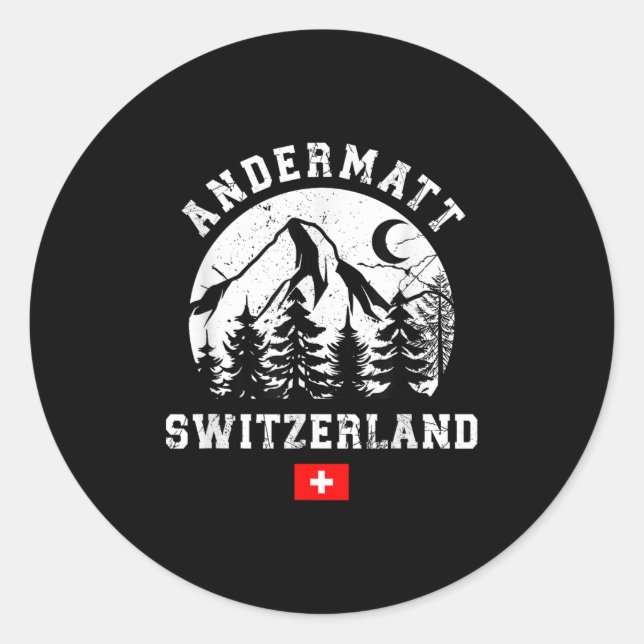 Andermatt Switzerland Ski Resort Alps Alpine Skiin Classic Round Sticker (Front)