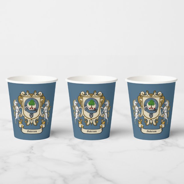 Anderson Clan Badge Blue Personalised Paper Cups (Multi)