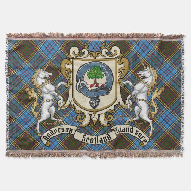 Anderson Clan Badge & Tartan Throw Blanket (Front)