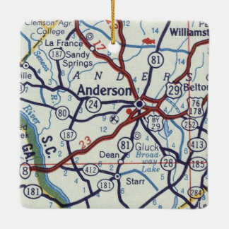 Anderson SC Vintage Map Ceramic Ornament