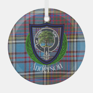 Anderson Scottish Clan Tartan & Crest Glass Tree Decoration