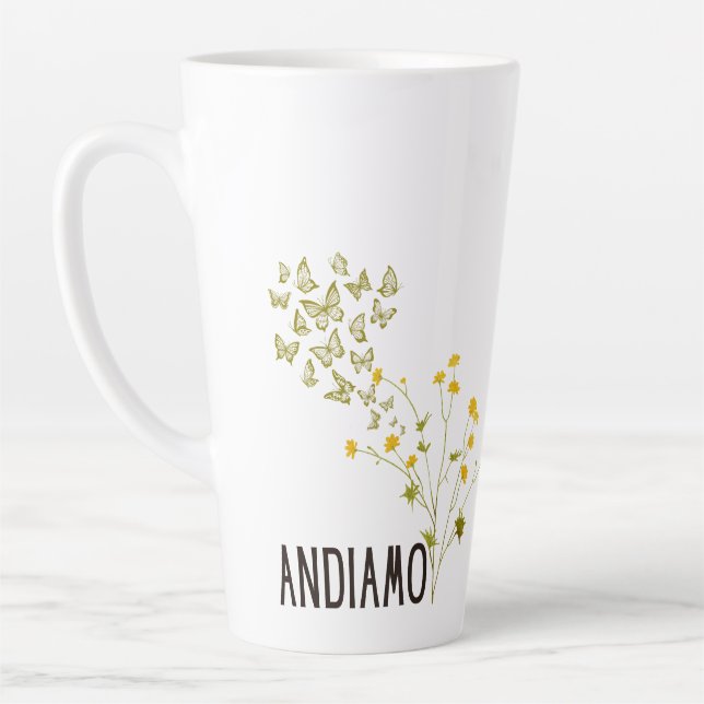Andiamo (with Buttercups & Butterflies) Latte Mug (Left)