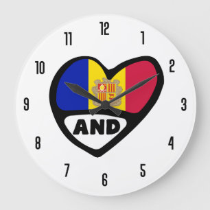 Andorra Country Code AND Flag Heart Large Clock