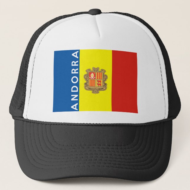 andorra country flag text name trucker hat (Front)