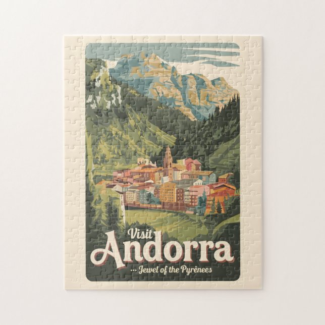 Andorra Illustration Travel Art Vintage Jigsaw Puzzle (Vertical)