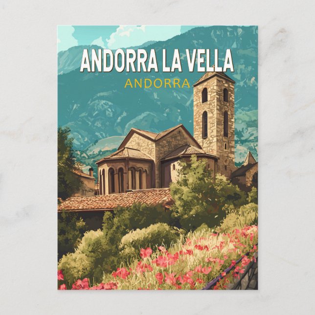 Andorra la Vella Travel Art Vintage Postcard (Front)