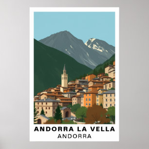 Andorra la Vella Vintage Travel Mountain Art Poster