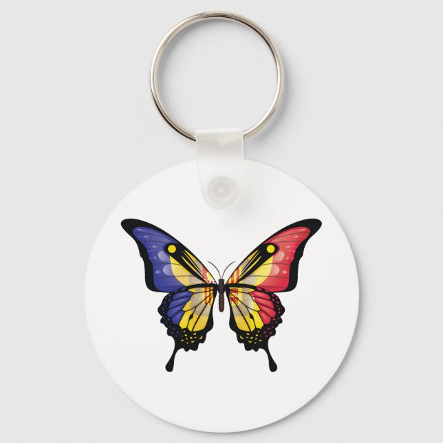 Andorra Swallowtail Butterfly Flag Sticker Key Ring (Front)