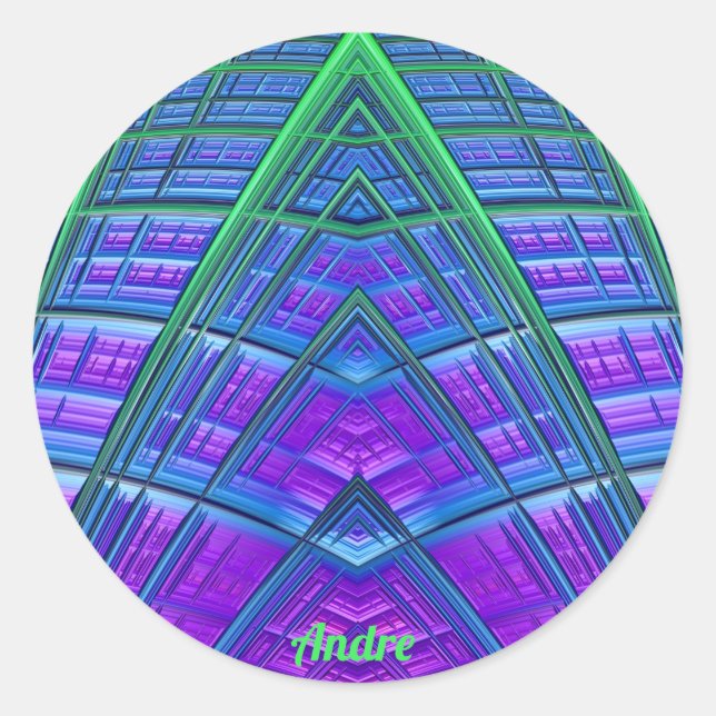 ANDRE ~ Cool! Green Purple Blue Geometric ~  Classic Round Sticker (Front)