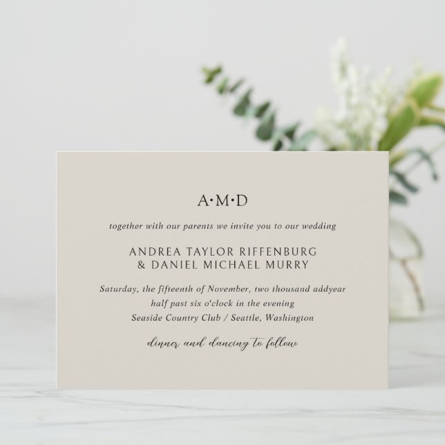 Andrea Beige Elegant Wedding Invitation (Standing Front)