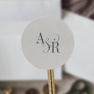 ANDREA Beige Modern Simple Wedding Monogram Classic Round Sticker