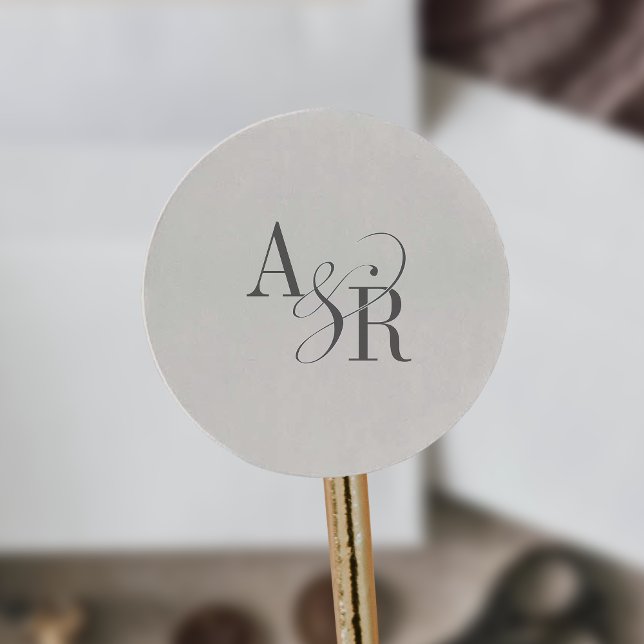 ANDREA Beige Modern Simple Wedding Monogram Classic Round Sticker (ANDREA Beige Modern Simple Wedding Monogram Classic Round Sticker)