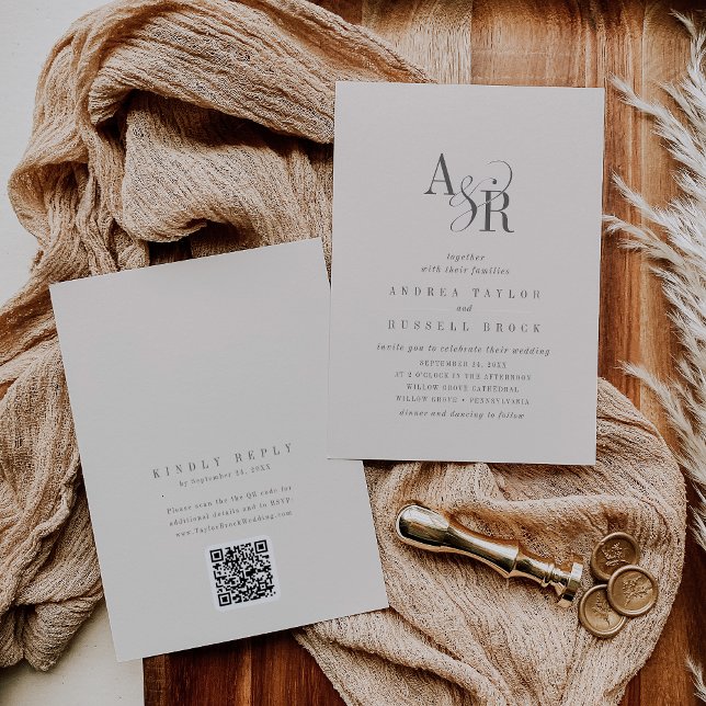 ANDREA Beige QR Code Classic Elegant Wedding Invitation (ANDREA Beige QR Code Classic Elegant Wedding Invitation)
